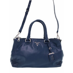 Prada Soft Calf Double Zip Convertible Tote Blue
